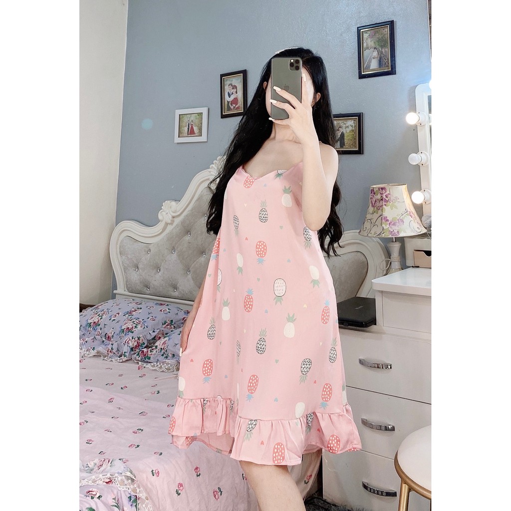 Đầm Ngủ Baby 2 Dây Lụa Satin Cao Cấp Babi mama - BV01