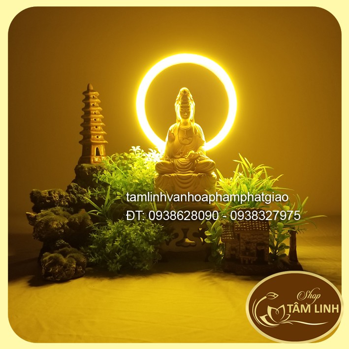 Hào Quang Led Neon Trang Trí Tượng Phật _Combo Tượng Quan Âm Bồ Tát cao 18 cm nhiều màu