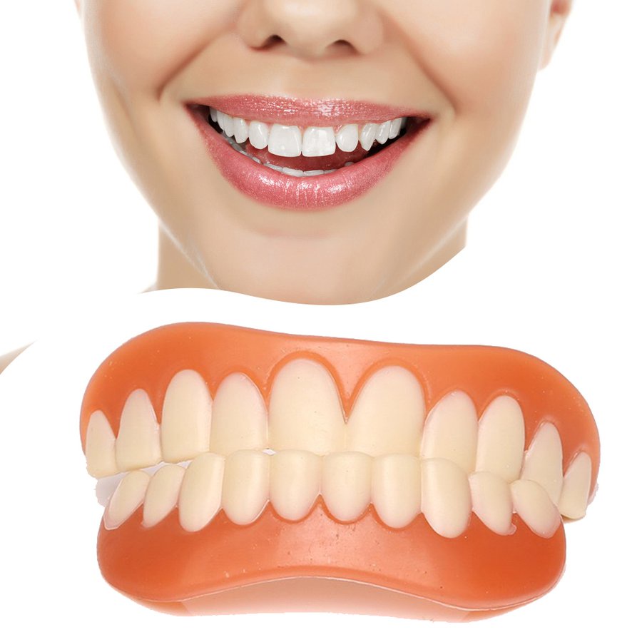 Răng giả hàm trên và dưới bằng silicon mô phỏng làm trắng ngay tức thì kèm phụ kiện