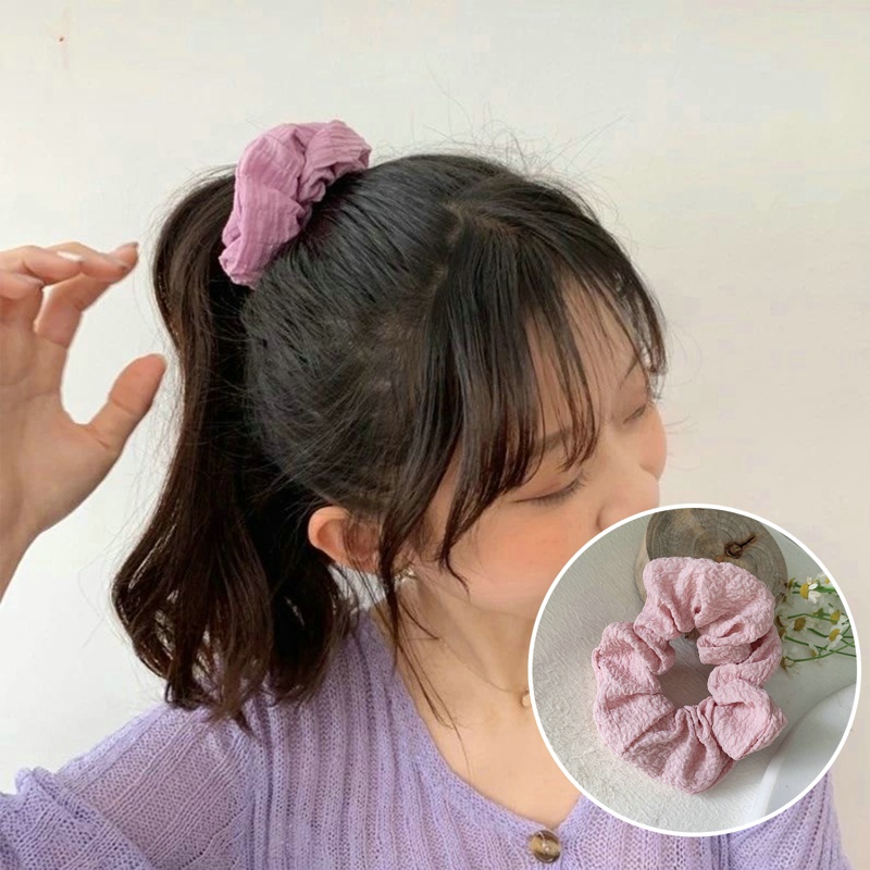 Dây Cột Tóc Xếp Ly Bản Lớn Họa Tiết Kẻ Sọc Dễ Thương Thời Trang Cho Nữ