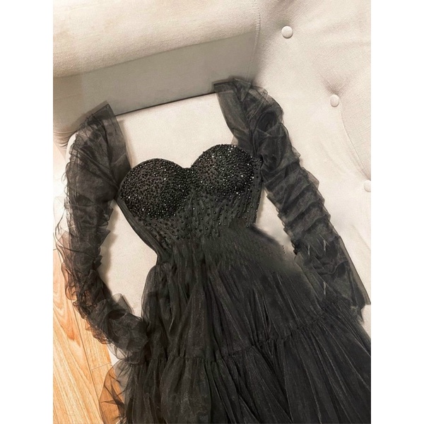 Đầm midi tay dài dún kết cườm sẵn bra ngực siêu xinh TRIPBLE T DRESS - Size M/L - MS297V