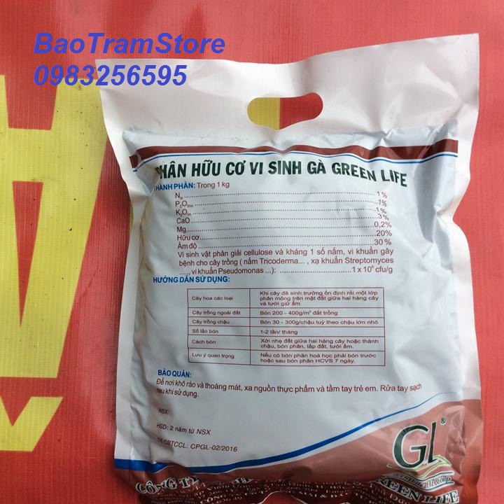 - Phân gà hữu cơ VI SINH GREEN LIFE gói 1kg hàng đẹp, chuyên cho cây hoa cảnh.