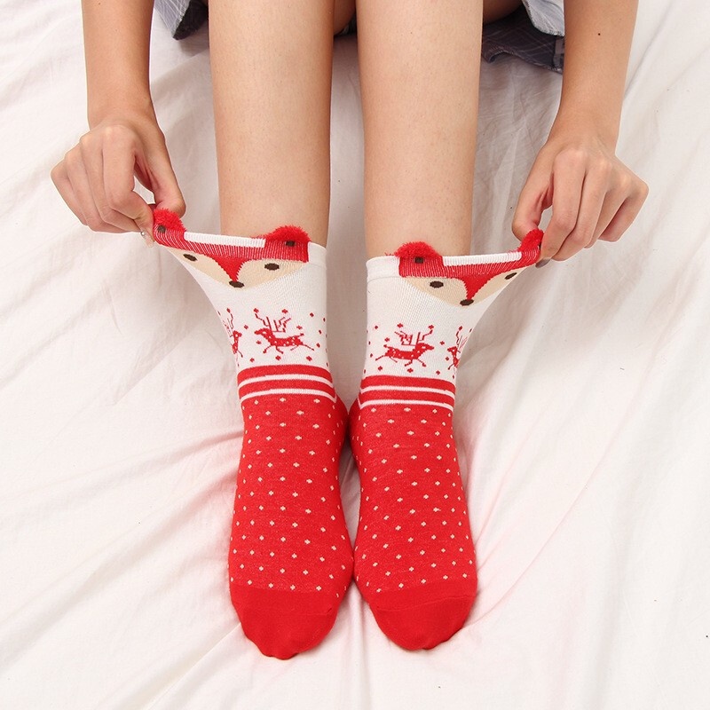 Cute Byte Vớ Cotton Cổ Vừa In Họa Tiết Giáng Sinh Nhiều Màu Dễ Thương Thời Trang Thu Đông Cho Nam Và Nữ