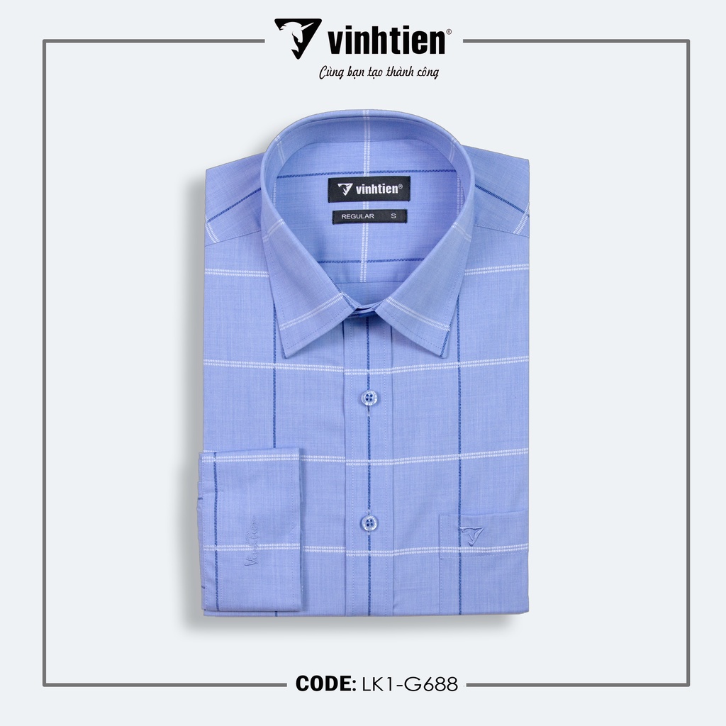 Áo Sơ Mi Nam Dài Tay Sọc Caro Bamboo Vĩnh Tiến Form Regular Vạt Ngang 475 - G688