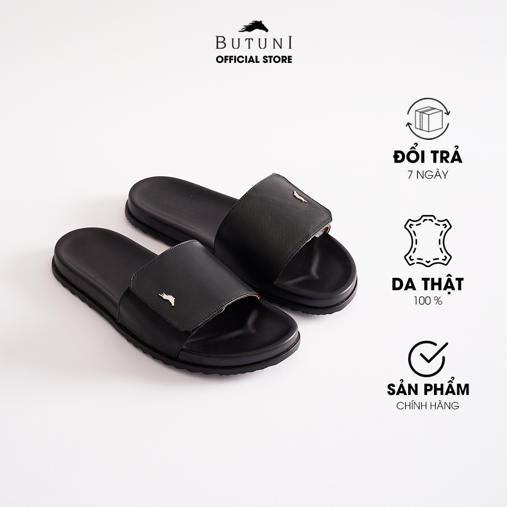 Dép quai ngang da thật Butuni Roma Ergo Slippers - Đen