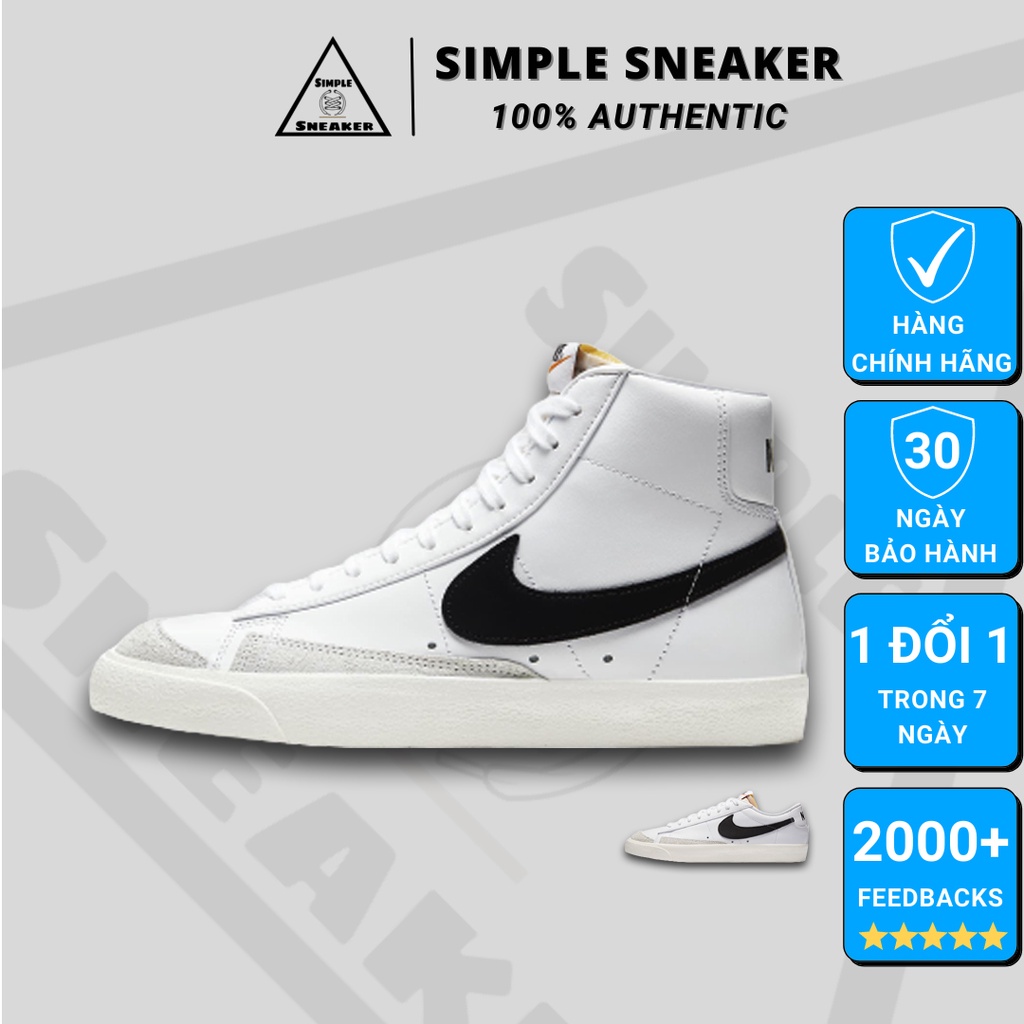 Giày Nike Blazer Chính HãngFREESHIP Nike Mid Blazer Vintage 77 Auth- Giày Thể Thao Cổ Cao Dáng Classic- Simple Sneaker