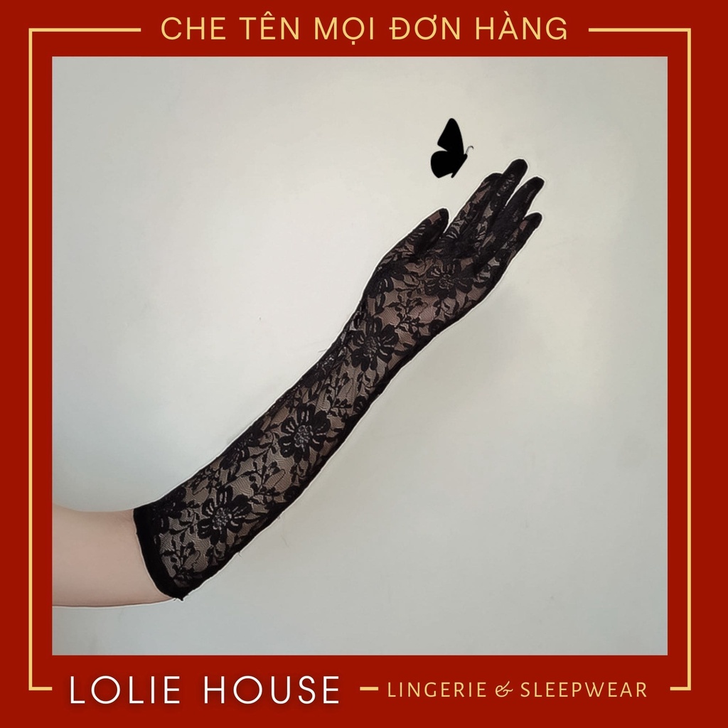 Găng tay ren đen dài chất liệu lưới co giãn thoải mái LOLIE HOUSE - PK8