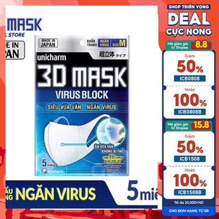 Khẩu Trang 3D Mask Virus Block [NGĂN VIRUT] Unicharm. Gói 5 miếng