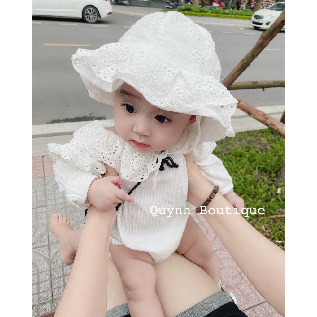 Quần áo sơ sinh [QUỲNH BOUTIQUE] body trắng kèm mũ cho bé yêu(5-15kg)