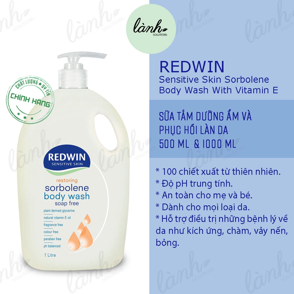 Sữa Tắm Dưỡng Ẩm Và Phục Hồi Làn Da -  REDWIN Sensitive Skin Sorbolene Body Wash With Vitamin E 500mL & 1L