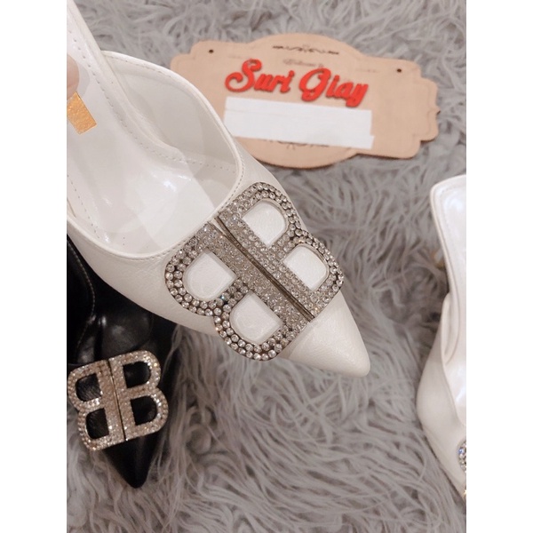 Guốc nữ khoá Đá BB mẫu mới gót 7p da mềm êm chân