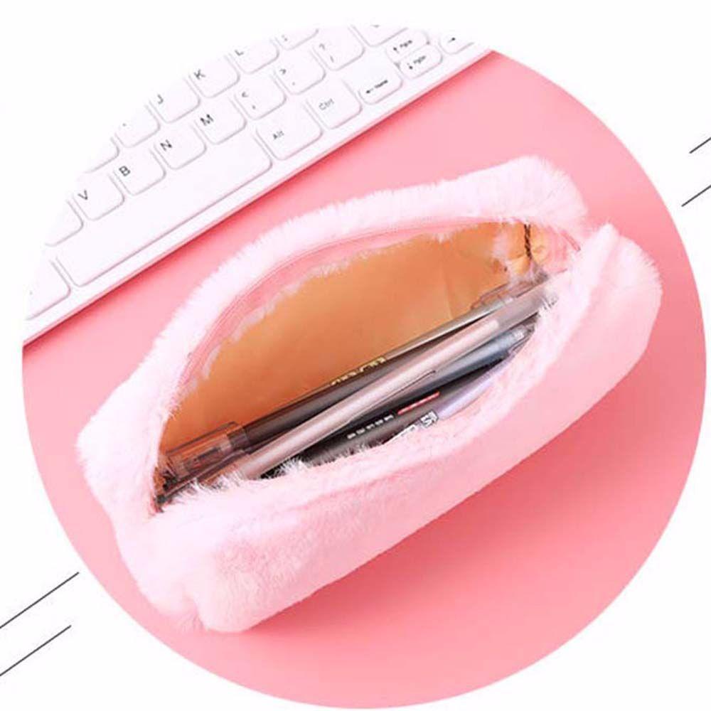 Túi Đựng Bút / Đồ Trang Điểm Phủ Lông Xù Dễ Thương Tiện Dụng Ốp