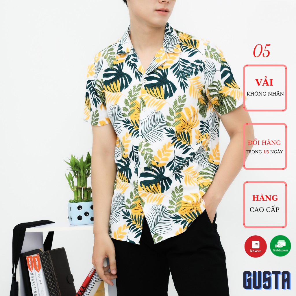 Áo Sơ Mi Đi Biển Họa Tiết Nam Tay Ngắn 05 - Áo Sơ Mi Họa Tiết Hawaii - Cao Cấp - Không Nhăn - SMHT - GUSTA