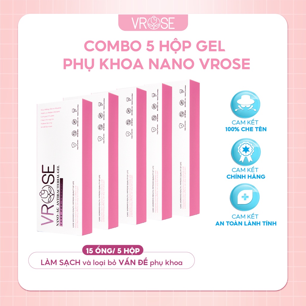 Gel phụ khoa nano Vrose làm sạch combo 5 hộp 15 ống