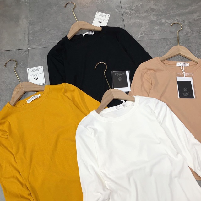 Áo thun dài tay cổ tròn trơn chất cotton zip đẹp | BigBuy360 - bigbuy360.vn