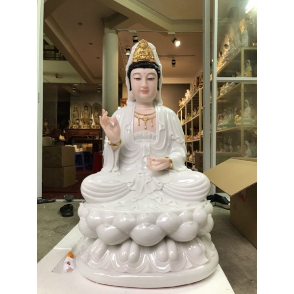 Quan Âm Đá. Ngọc Trắng. cao 30cm