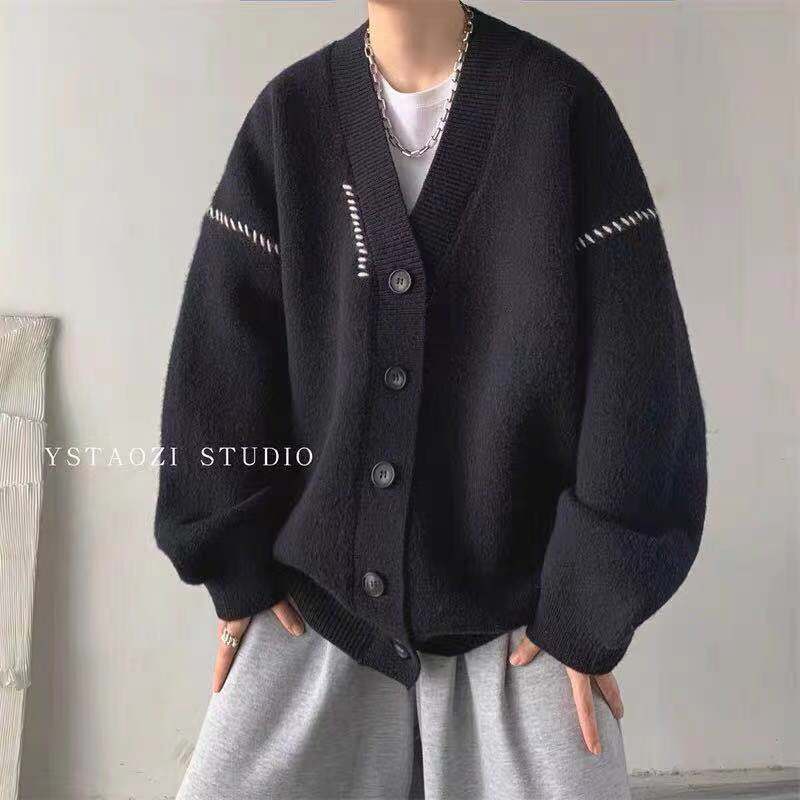 Áo Khoác Cardigan Tay Dài Cổ Chữ V Phong Cách Retro Nhật Bản Cho Nam