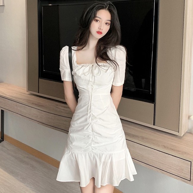 Đầm Thời Trang Tay Ngắn Cổ Vuông Xinh Xắn Phong Cách Hàn Quốc Cổ Điển | BigBuy360 - bigbuy360.vn
