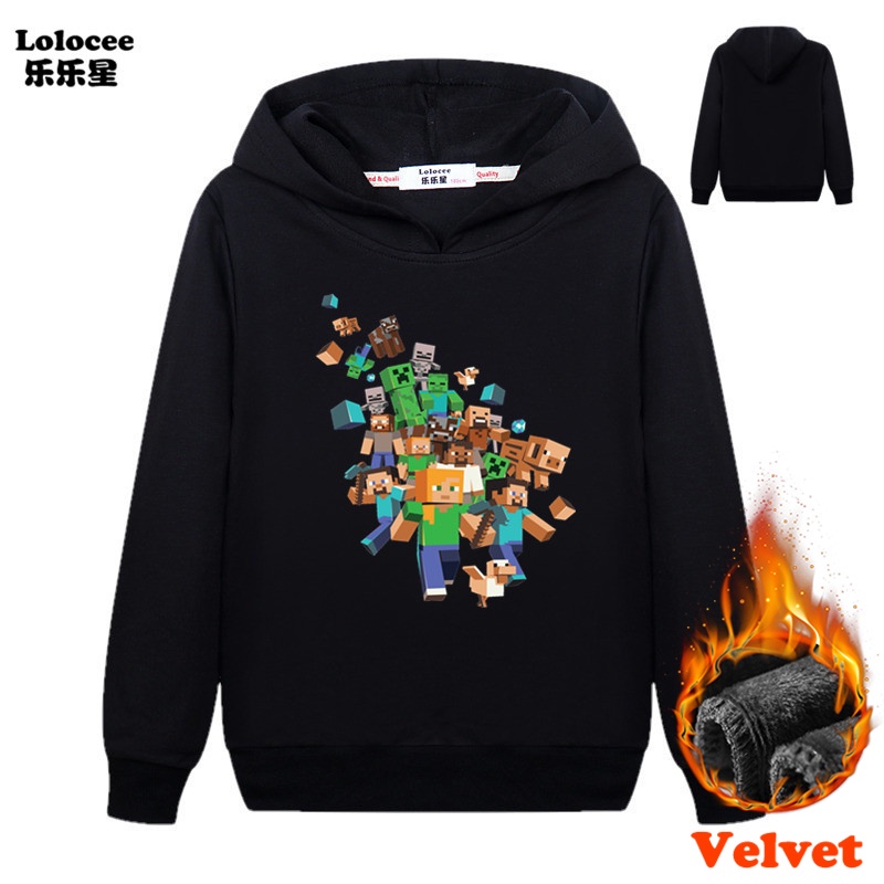 Áo hoodie nhung in hình hoạt hình Minecraft thời trang mùa đông dành cho bé trai 2021