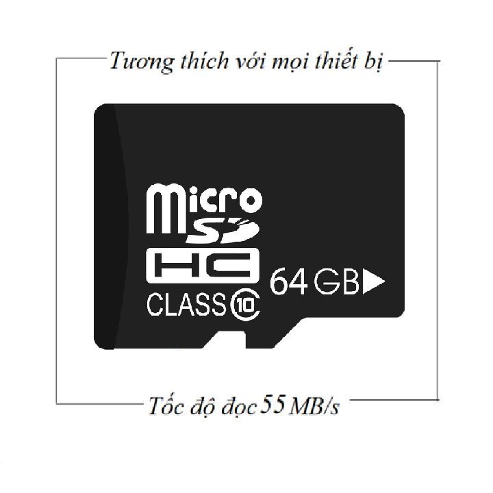Thẻ nhớ 64G Class10 microSDHC  tốc độ cao chuyện dụng cho Camera IP wifi, Smartphone, loa đài, BH 2 năm 1 đổi 1