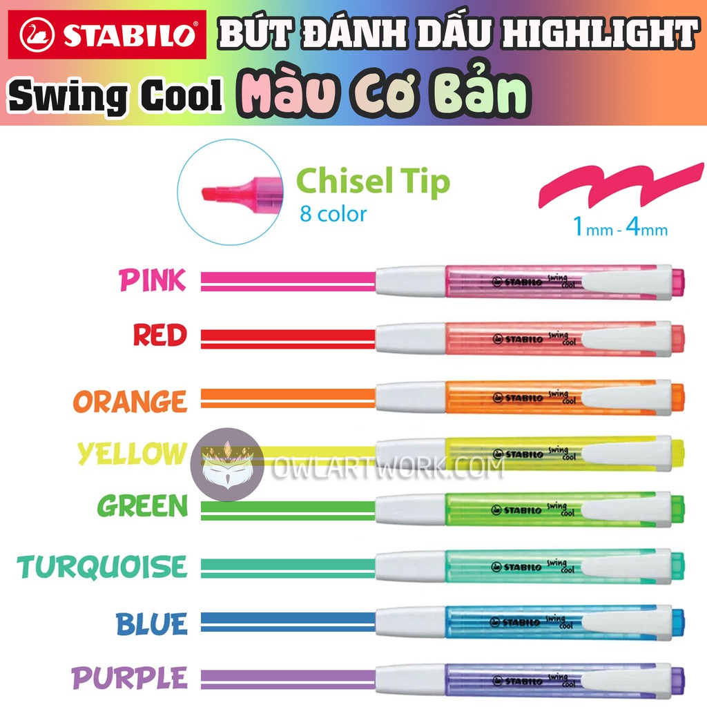 [CHÍNH HÃNG] Bút Dạ Đánh Dấu Stabilo Swing Cool Highlighter - Màu Basic (Made In Germany)