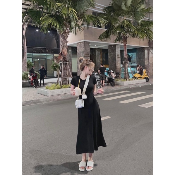 Váy xoè cổ tròn ❤️ Đầm cotton ngắn tay