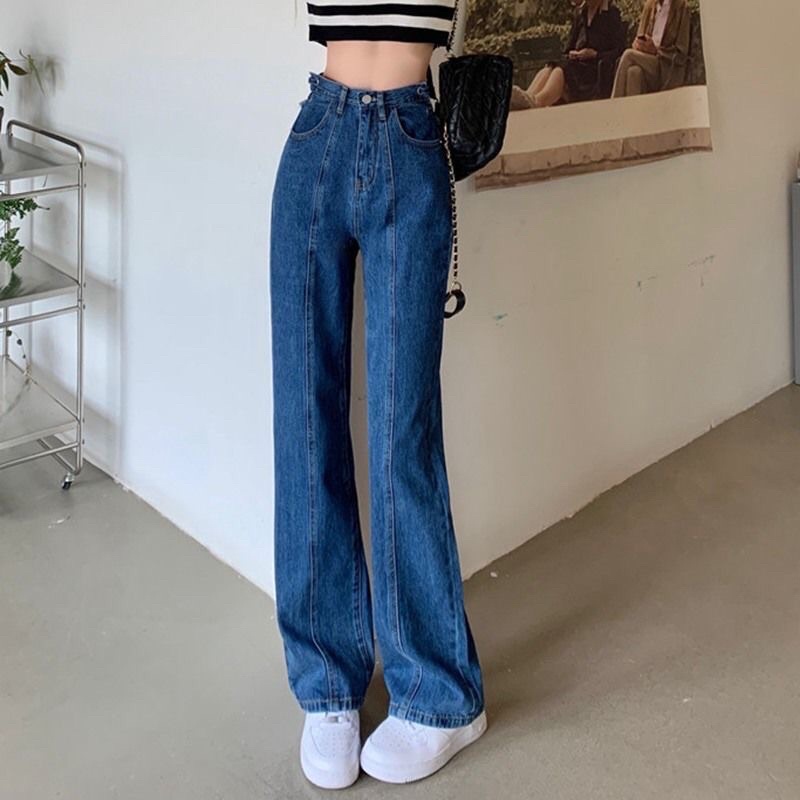 Quần Jeans Nữ Lưng Cao Ống Đứng Thắt Dây Eo Cực Phong Cách