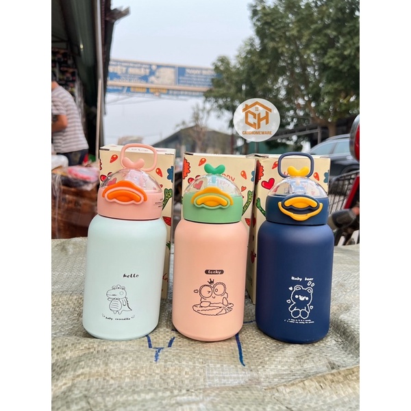 Bình Nước Giữ Nhiệt Lõi Inox Có Ống Hút Hình Ngộ Nghĩnh