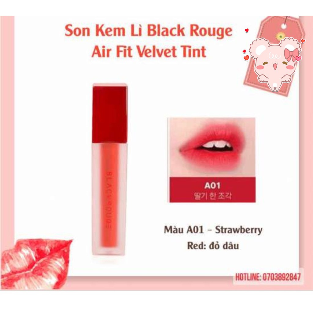 Son Kem Lì Black Rouge Air Fit Velvet Tint A01 Strawberry Red - Đỏ Dâu