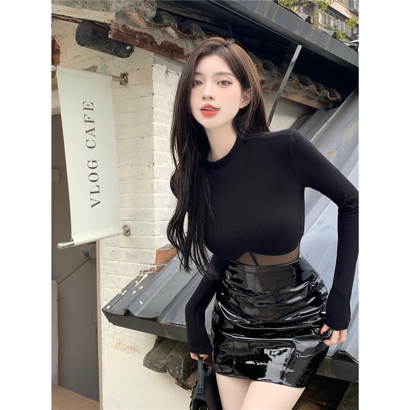 Áo thun dài tay bó sát thiết kế lưới khâu jumpsuit mùa hè