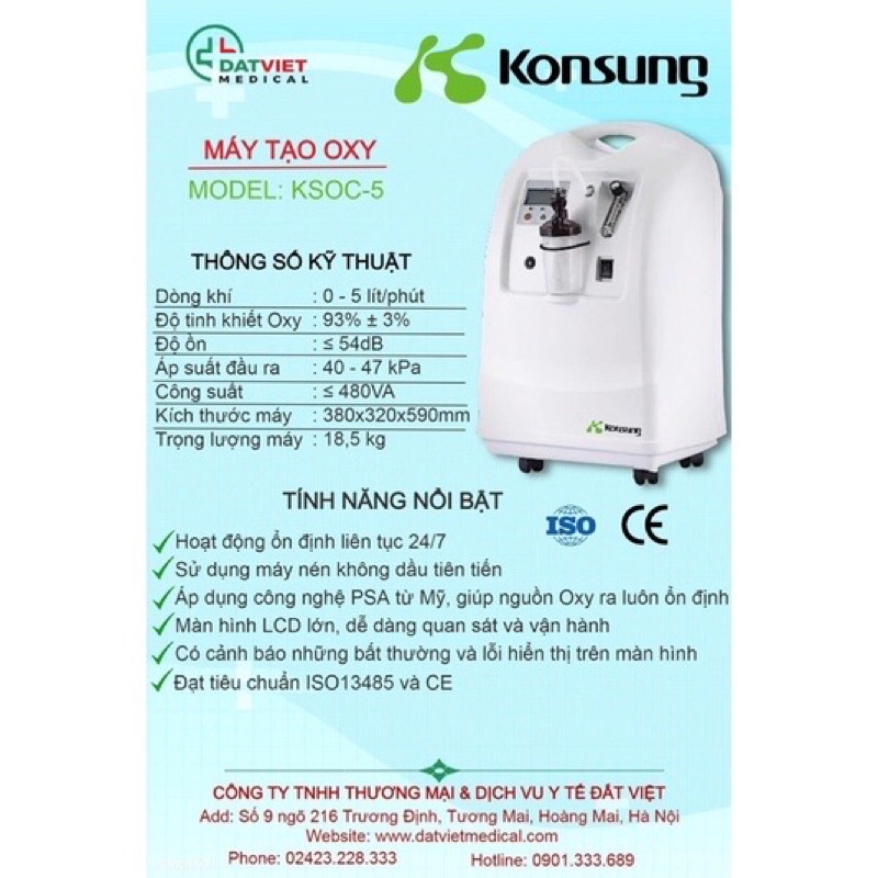 Máy tạo oxy 5lít Konsung bảo hành 3năm