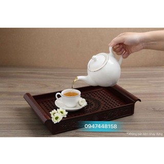 Bộ ấm chén trắng chỉ vàng