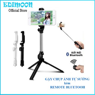 Gậy chụp ảnh selfie kèm remote chụp ảnh có 3 chân đa năng, vừa tự sướng livestream vừa làm tripod, giá đỡ điện| EDIMOON