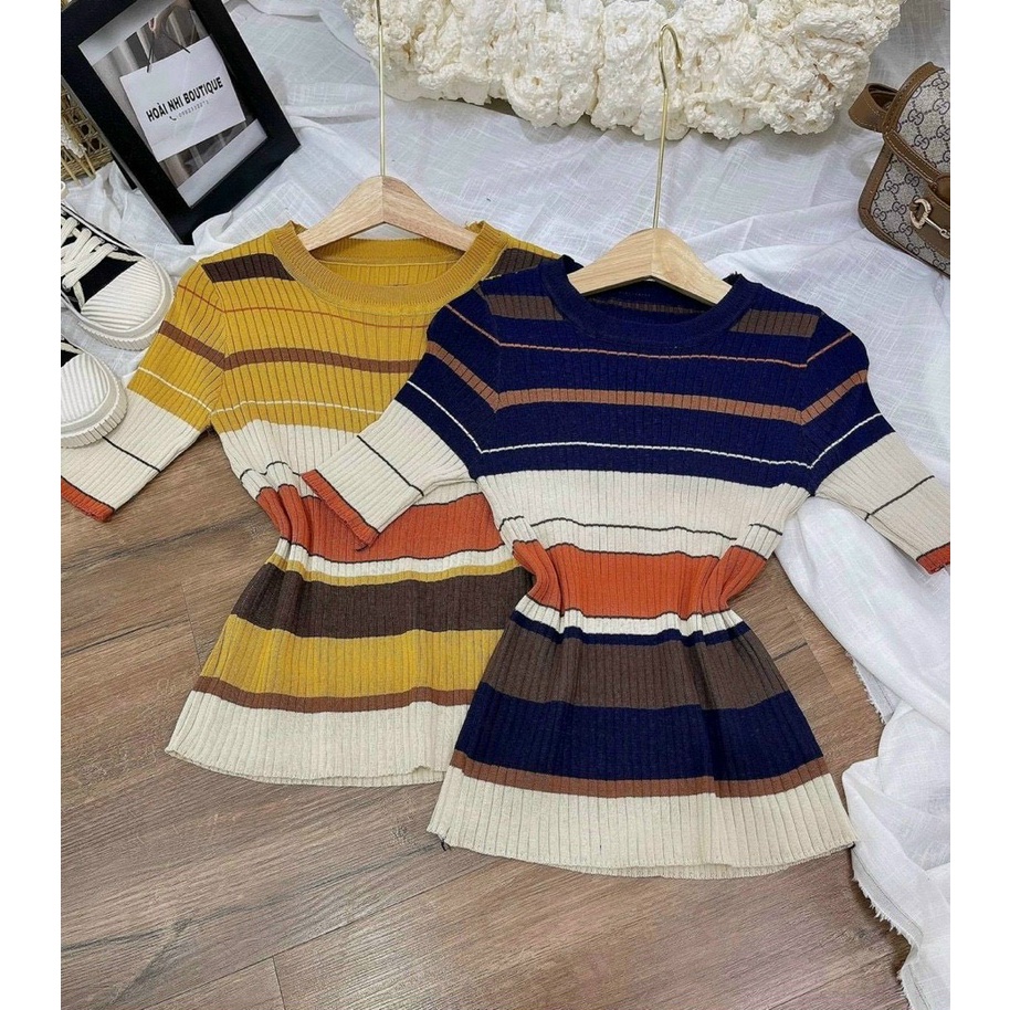 Aó len nữ,áo kẻ tay lỡ lên phom cực đẹp,chất vải bao xịn siêu co giãn ôm phom dáng