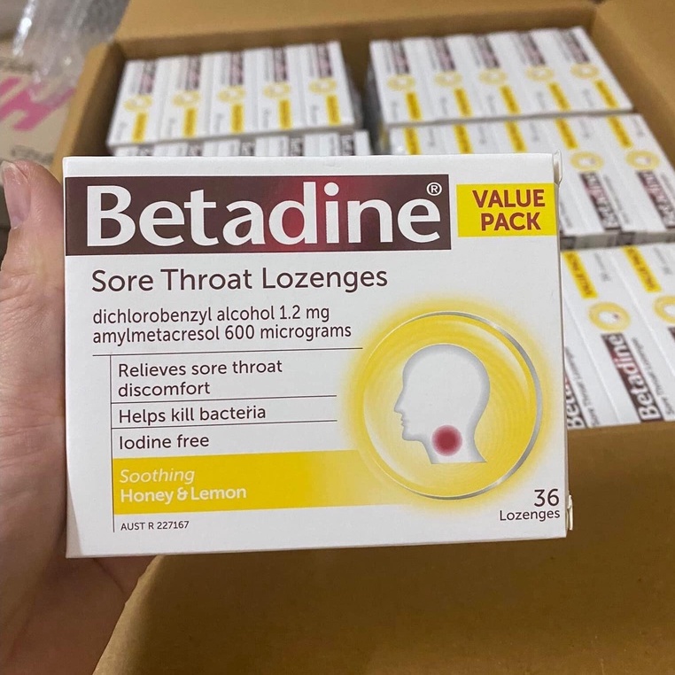 Viên Ngậm Giảm Ho, Đau Rát Họng Betadine Úc 36 Viên - KẸO NGẬM HO BETADIN
