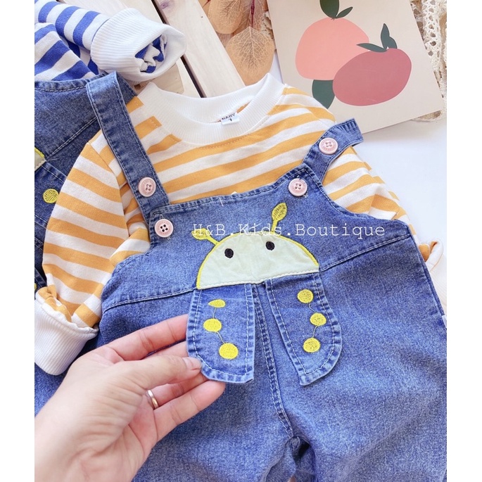 Set quần yếm Jeans, áo nỉ da cá cho bé trai, bé gái