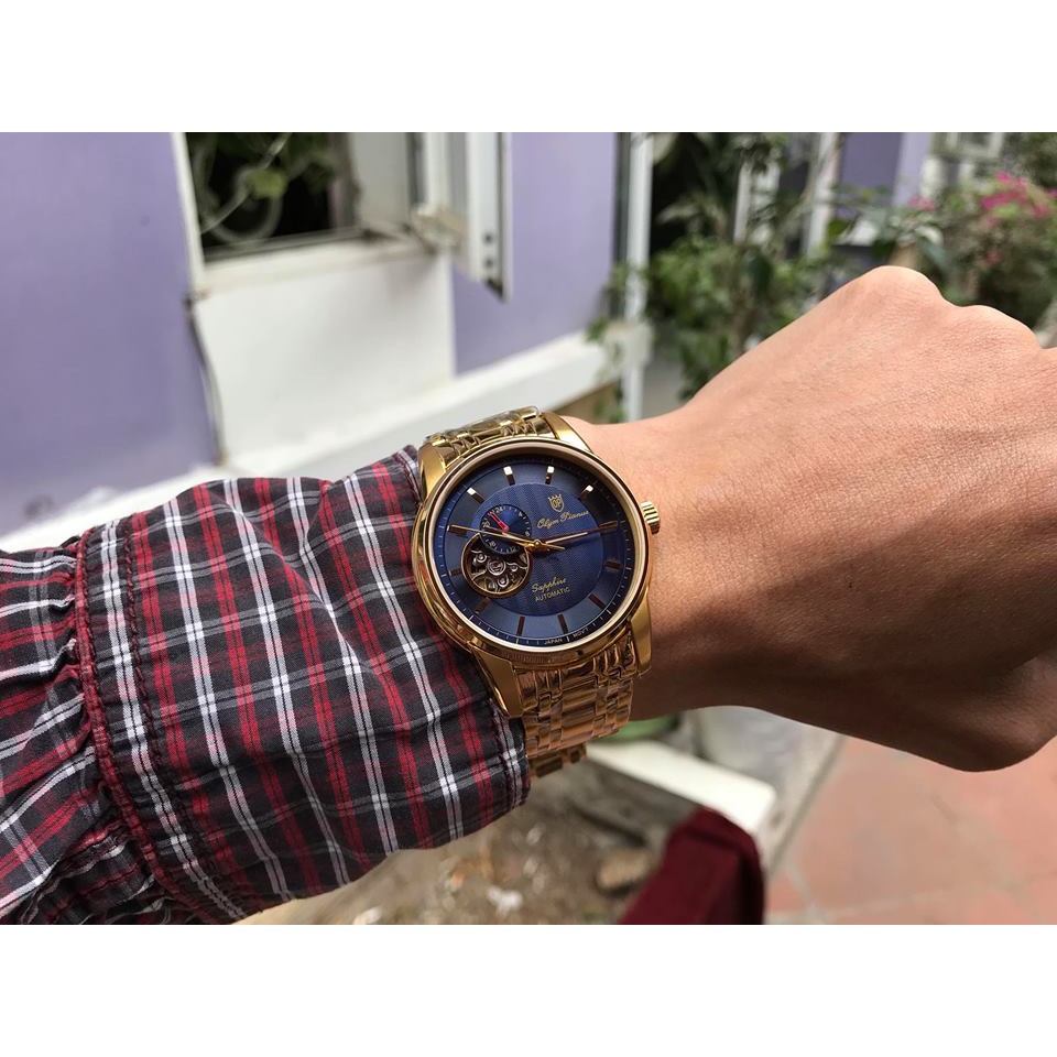 Đồng hồ nam dây kim loại mặt kính chống xước Automatic Olym Pianus OP990-163 OP990-163AMK xanh