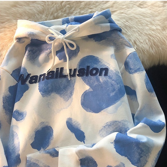 ZHELIHANGFEI Áo Hoodie Dài Tay Form Rộng Họa Tiết Màu Nhuộm Thời Trang Xu Hướng