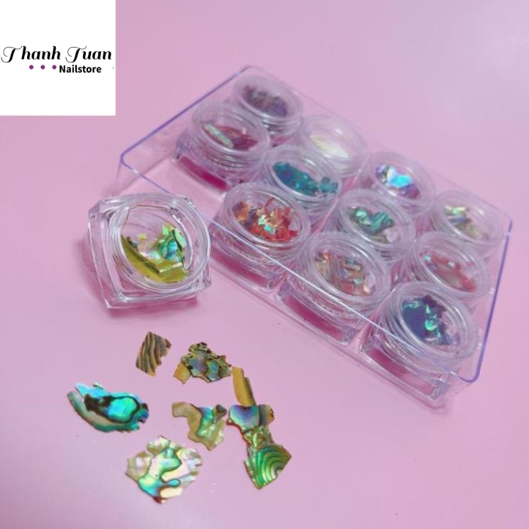 Set 12 hũ xà cừ Hàn Quốc trang trí móng nail  - Phụ kiện đồ nail