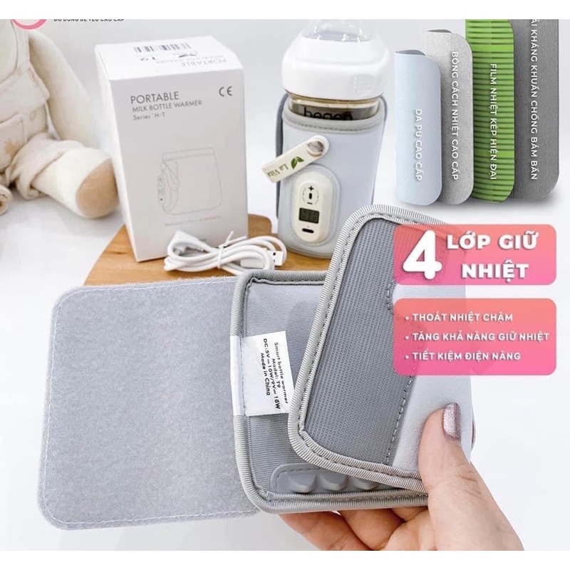 Túi hâm sữa di động, ủ bình sữa thông minh, giữ nhiệt bình bằng USB Lavita