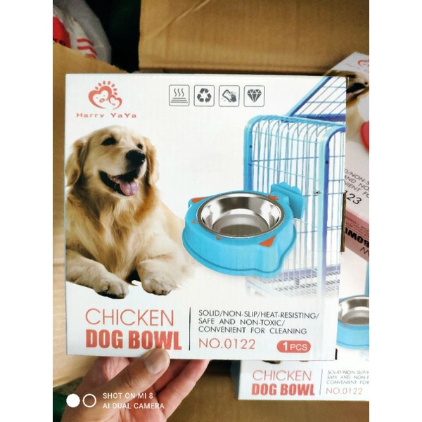 Bát ăn gắn chuồng cho chó mèo bằng inox