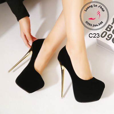 Giày cao gót 16cm chất nhung gót vàng đen đỏ nâu hồng ms C23