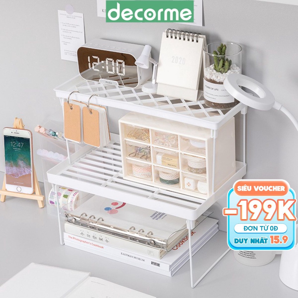 Kệ xếp đồ gấp gọn đa năng có thể ghép nhiều tầng desk decor bàn học DecorMe