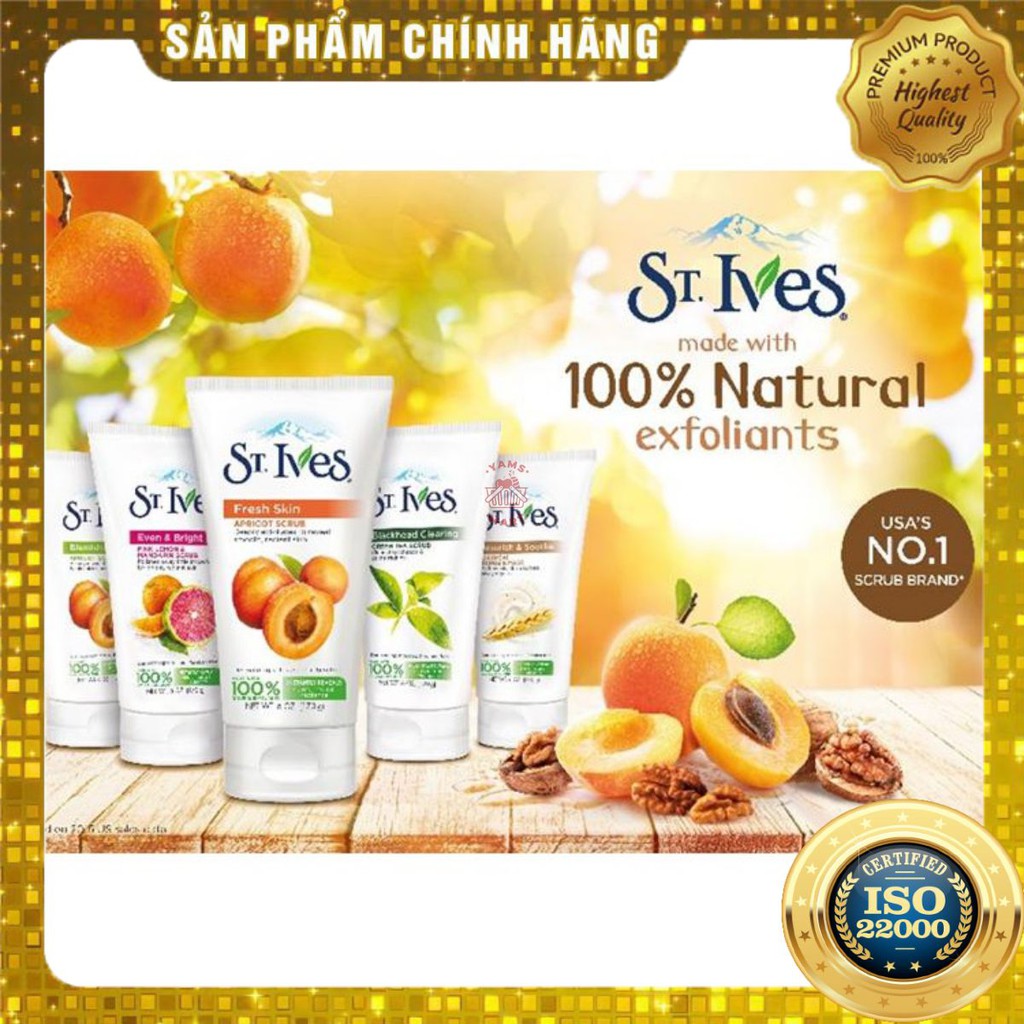 [ Yams Mart ] Sữa Rửa Mặt ST.IVES Tươi Mát Da Hương Mơ Tuýp 170G