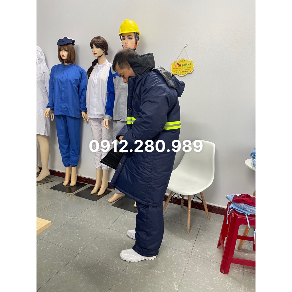 Quần áo bảo hộ kho đông thịt, thủy hải sản âm 25 có phản quang đủ màu.