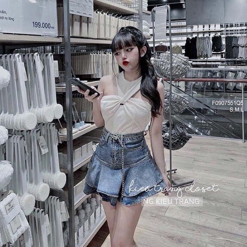 Về sll  🌺 Chân váy jean ngắn xòe tầng lưng cao! HÀNG VNX