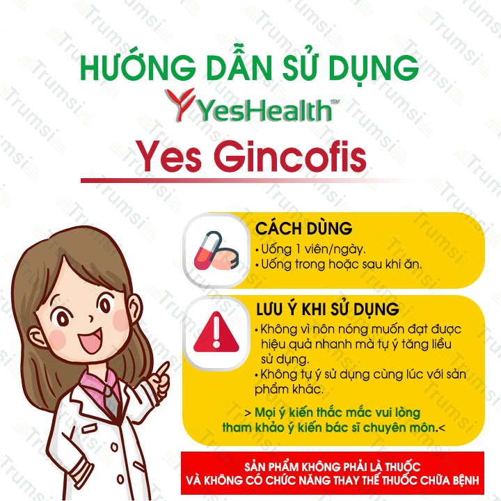 Viên uống tăng cường tri nhớ Yeshealth Yes Gincofis giúp bổ não hỗ trợ hoạt huyết dưỡng não giảm đâu đầu chóng mặt