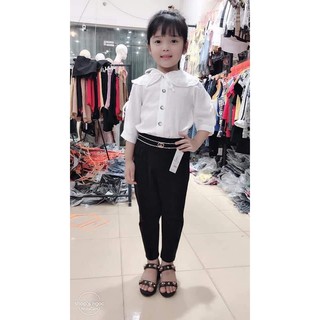 Áo sơ mi cổ bèo thăt eo cho bé gái