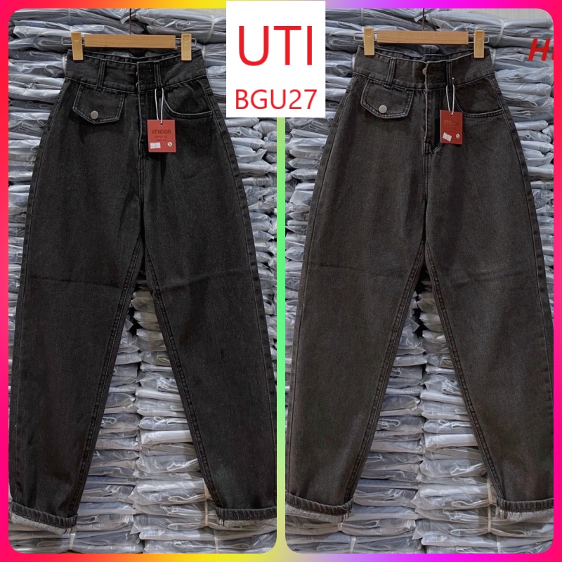 [ BGU27 ] QUẦN BAGGY JEANS NỮ LƯNG CAO 2 NÚT TÚI NẮP NHỌN LAI CUỐN MÀU XÁM ĐẬM NHẠT SIÊU ĐỈNH UTI ĐỈNH CAO CÁ TÍNH HOT