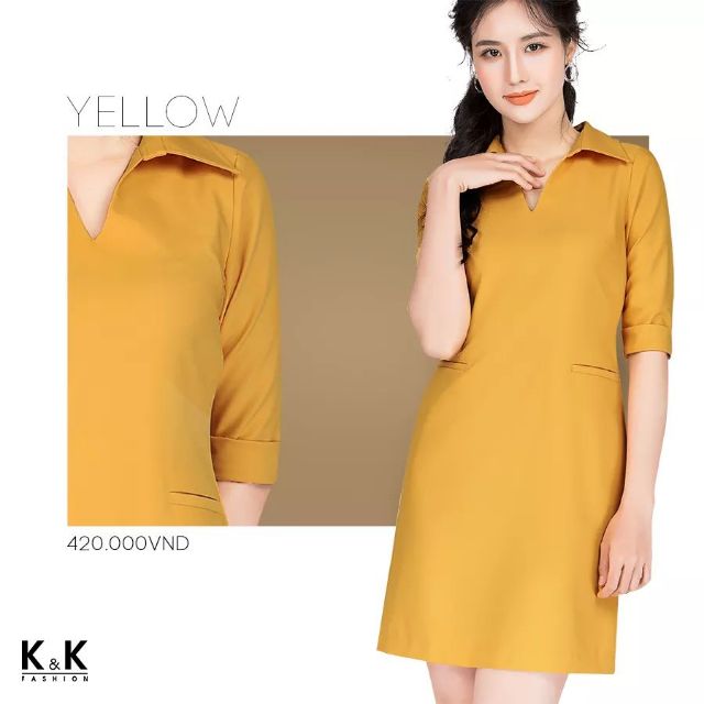 Đầm công sở KK fashion màu vàng mù tạt